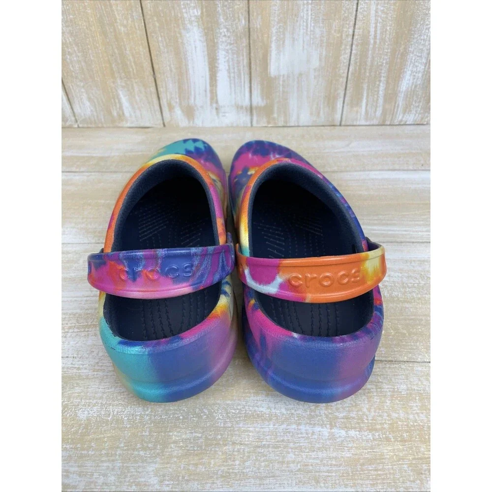 Crocs Bistro Multicolor Tie Dye Graphic Clogs Adult Size 14M Slip Resistant EUC